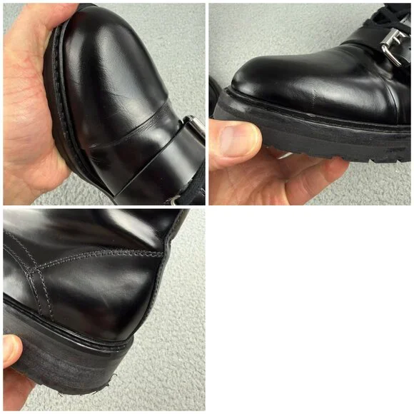 All Saints Black Leather Combat Boots with Buckle - Picture 13 of 14